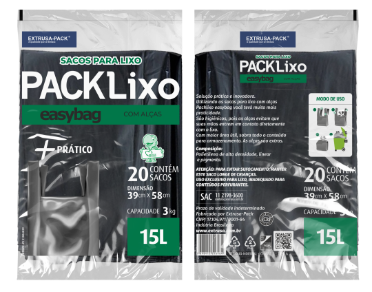 SACO PLASTICO EASY BAG EMBALADO 15 Litros FarDo com 20 rolos (20 UN por rolo)
