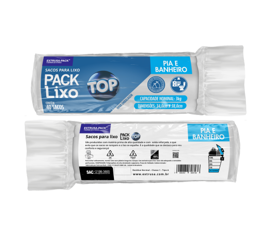 SACO DE LIXO TOP PIA E BANHEIRO (34X38 CM) - CAIXA COM 24 ROLOS (40 UND POR ROLO)