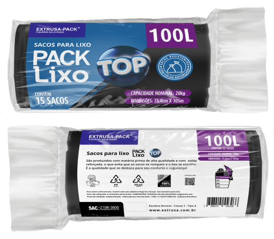 SACO DE LIXO TOP 100 LITROS PRETO (75X105 CM) - FARDO COM 10 ROLOS (15 UND POR ROLO)
