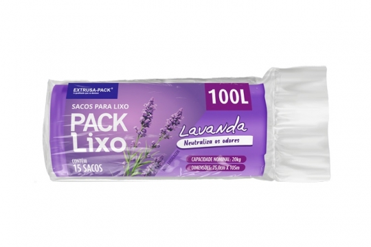 SACO DE LIXO LAVANDA 100 LITROS (75X105 CM) - FARDO COM 10 ROLOS (15 UND POR ROLO)