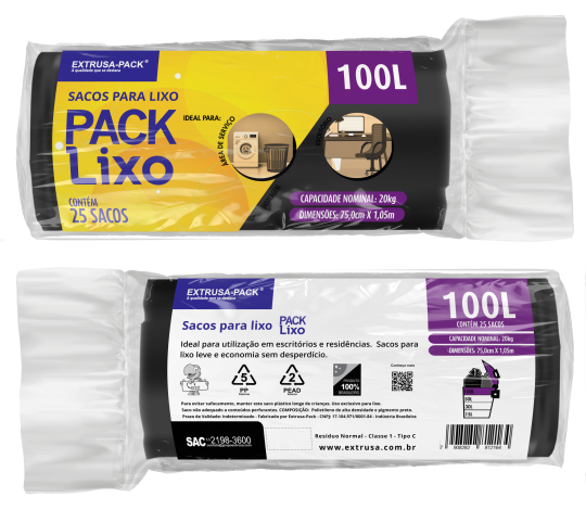 PACK LIXO 100 LITROS PRETO 75X105 FD 10X25 UN
