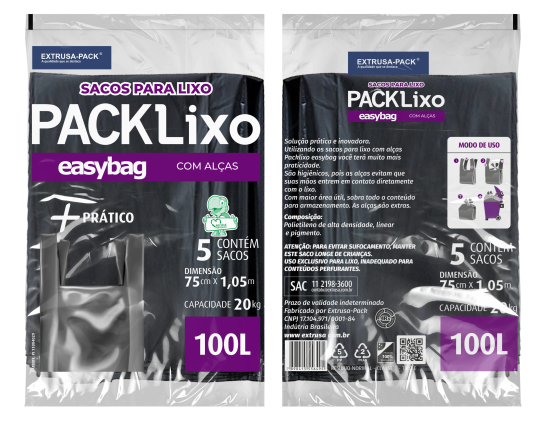 SACO PLASTICO EASY BAG EMBALADO 100 Litros FarDo com 20 rolos (05 UN por rolo)