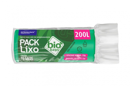 SACO DE LIXO BIOBAGS 200 LITROS VERDE (90X115 CM) - FARDO COM 8 ROLOS (15 UND POR ROLO)